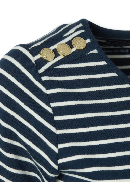 Padstow Crew Neck T-Shirt - Ink Navy and Natural Stripe