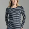 Padstow Long Sleeve Crew Neck T-Shirt - Ink Navy and Natural Stripe