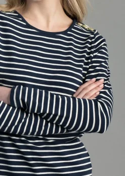 Padstow Long Sleeve Crew Neck T-Shirt - Ink Navy and Natural Stripe