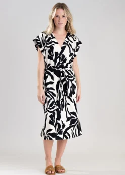 Palm Print Dress - Soft Oat