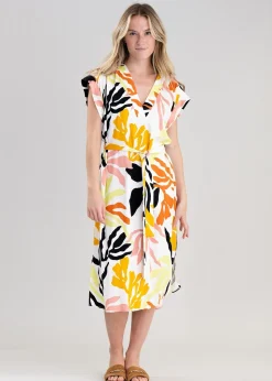 Palm Print Dress - Medal Yellow
