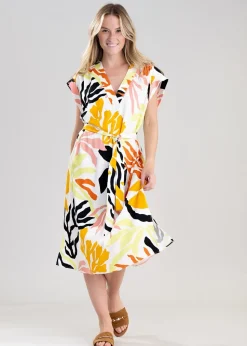 Palm Print Dress - Medal Yellow
