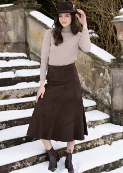 Panel Suede Skirt - Brown