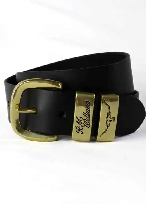 3 Piece 1.5" Brass Buckle Belt - Black