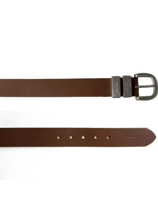 3 Piece 1.5" Silver Buckle Belt - Dark Tan