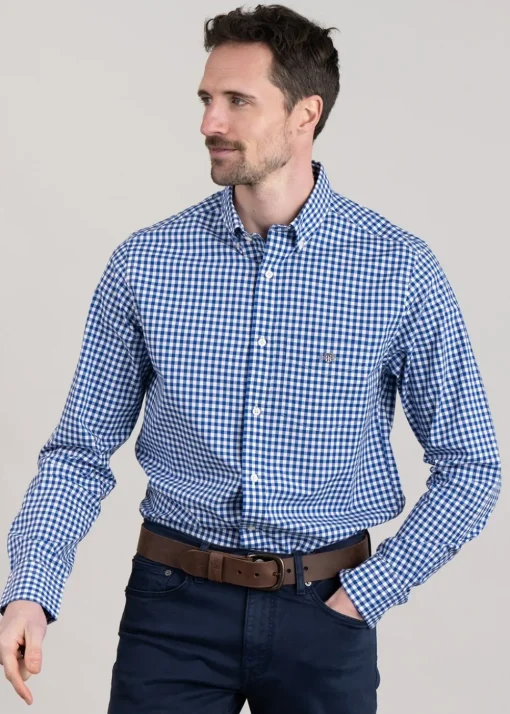 Poplin Gingham Shirt - College Blue