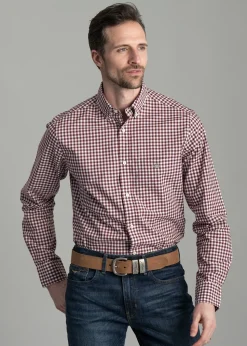 Poplin Gingham Shirt - Wine Red