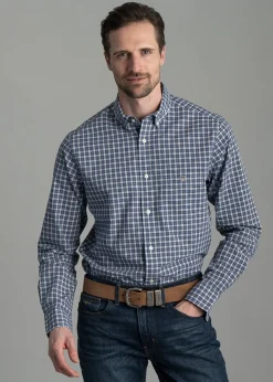 Poplin Small Check Shirt - College Blue
