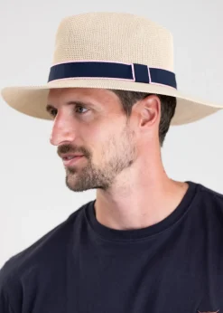 Porth Panama Hat - Navy and Pink Stripe