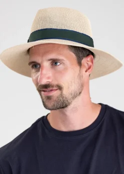 Porth Panama Hat - Navy and Green Stripe