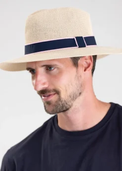 Porth Panama Hat - Navy and Pink Stripe