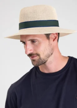 Porth Panama Hat - Navy and Green Stripe