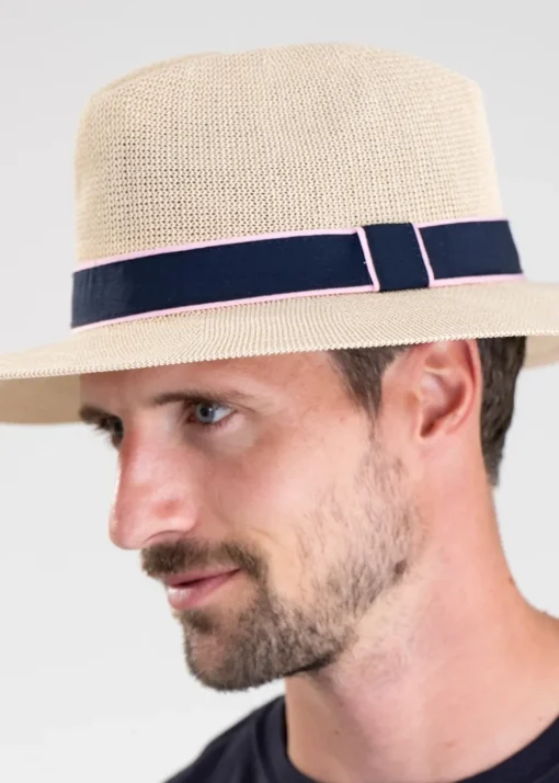 Porth Panama Hat - Navy and Pink Stripe