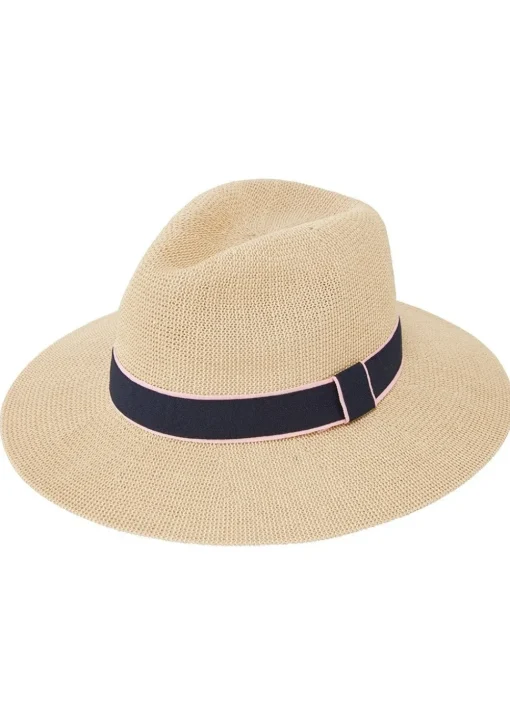 Porth Panama Hat - Navy and Pink Stripe