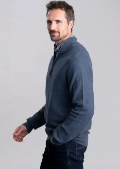 Porthleven Quarter Zip Jumper - Dark Pigeon Blue