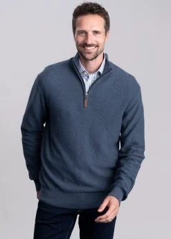 Porthleven Quarter Zip Jumper - Dark Pigeon Blue
