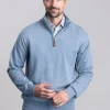 Porthmeor Pima Cotton Quarter Zip - Denim Blue