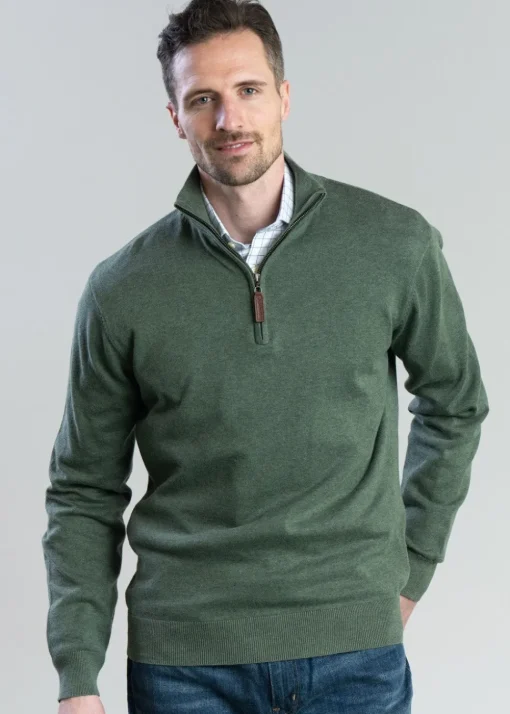 Porthmeor Pima Cotton Quarter Zip - Country Green