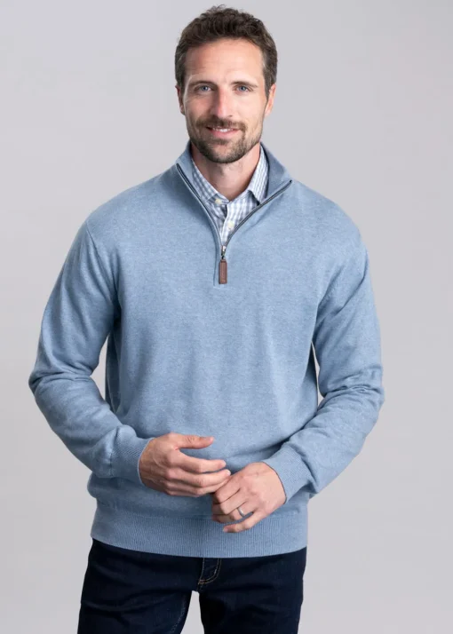 Porthmeor Pima Cotton Quarter Zip - Denim Blue