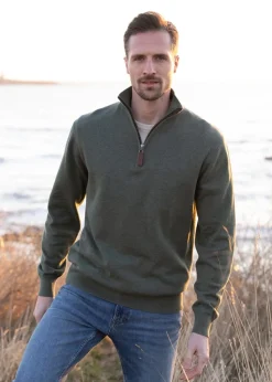 Porthmeor Pima Cotton Quarter Zip - Country Green