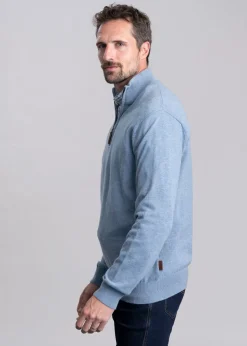 Porthmeor Pima Cotton Quarter Zip - Denim Blue