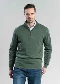 Porthmeor Pima Cotton Quarter Zip - Country Green