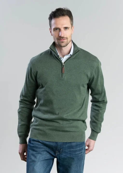 Porthmeor Pima Cotton Quarter Zip - Country Green
