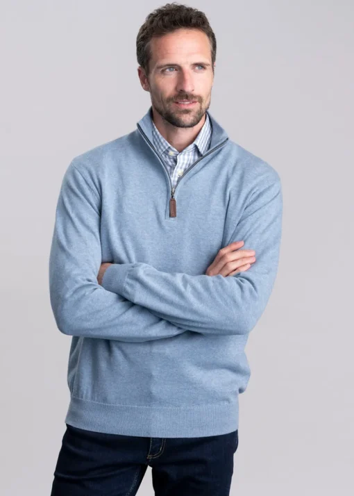 Porthmeor Pima Cotton Quarter Zip - Denim Blue