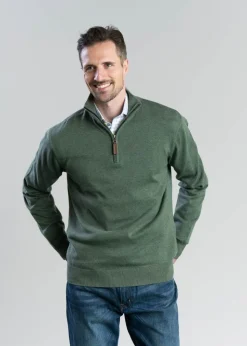 Porthmeor Pima Cotton Quarter Zip - Country Green