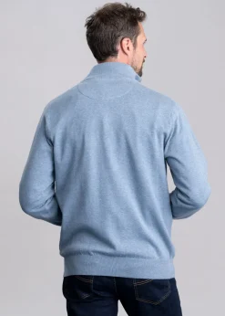 Porthmeor Pima Cotton Quarter Zip - Denim Blue