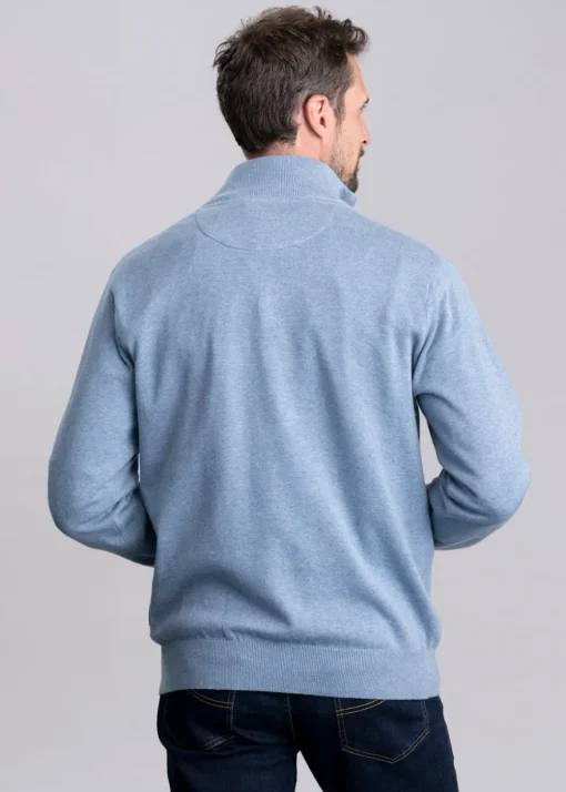 Porthmeor Pima Cotton Quarter Zip - Denim Blue