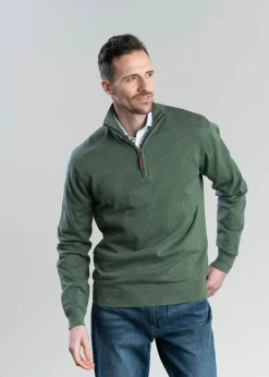 Porthmeor Pima Cotton Quarter Zip - Country Green