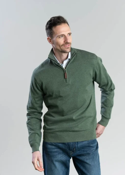 Porthmeor Pima Cotton Quarter Zip - Country Green