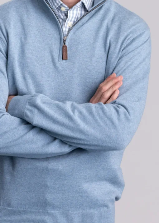 Porthmeor Pima Cotton Quarter Zip - Denim Blue