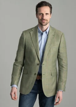Powburn Tweed Jacket - Green Herringbone with Sky and Pink Check