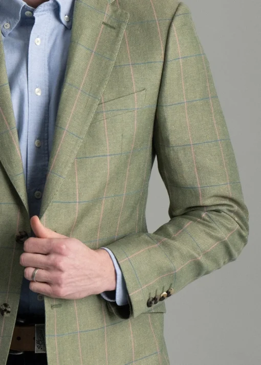Powburn Tweed Jacket - Green Herringbone with Sky and Pink Check