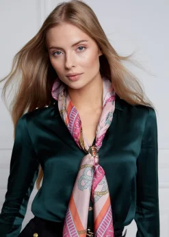 Regal Horse Silk Scarf - Coral