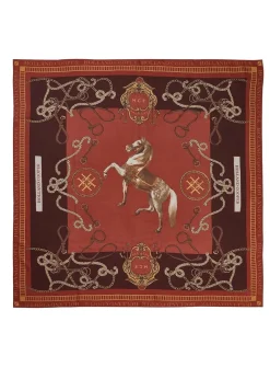 Regal Horse Silk Scarf - Caramel
