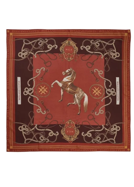 Regal Horse Silk Scarf - Caramel