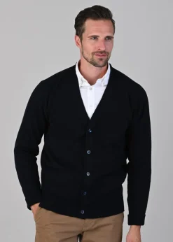 Rob 2 Ply Lambswool Cardigan - Navy
