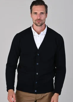Rob 2 Ply Lambswool Cardigan - Navy
