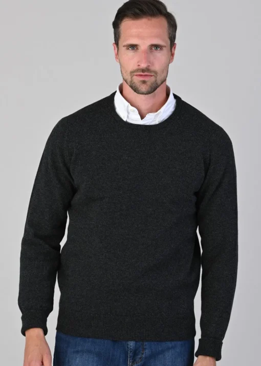 Rob 2 Ply Lambswool Crew Neck - Charcoal