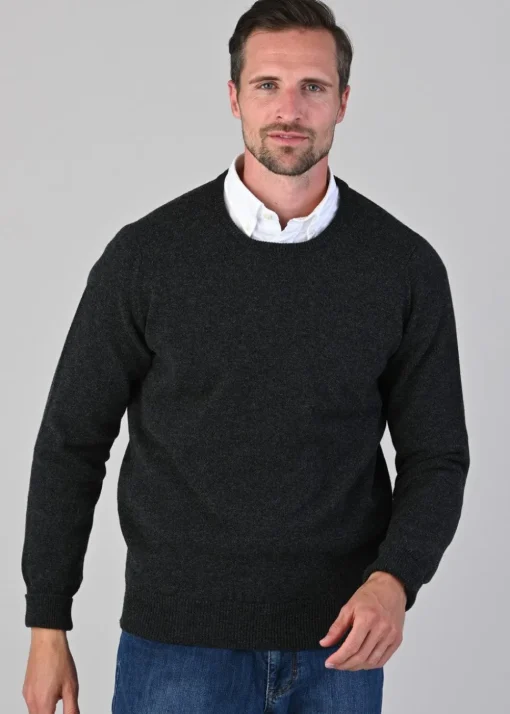 Rob 2 Ply Lambswool Crew Neck - Charcoal