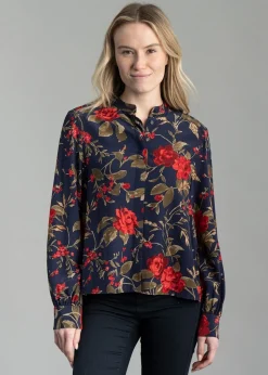 Rose Print Blouse - Classic Blue