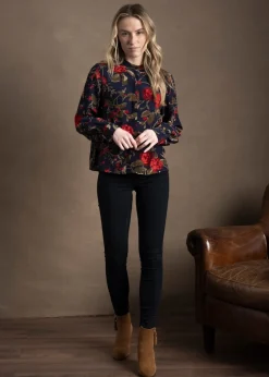 Rose Print Blouse - Classic Blue