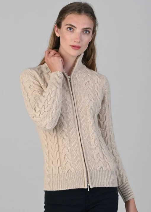 Rosie Cashmere Cable Jacket - Oatmeal