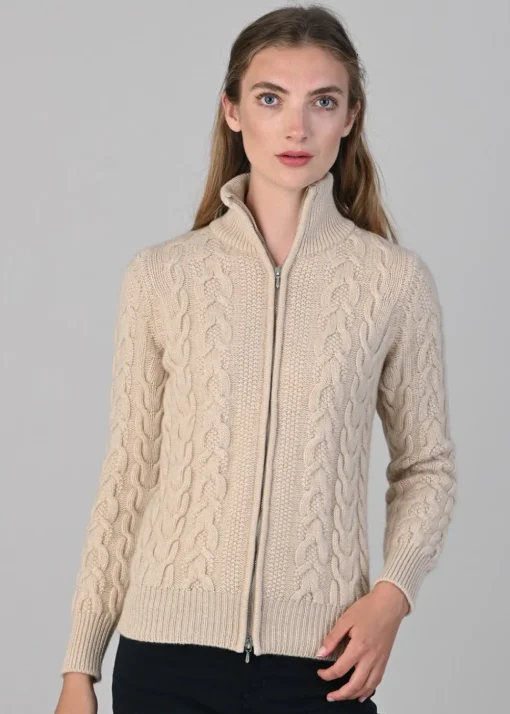 Rosie Cashmere Cable Jacket - Oatmeal