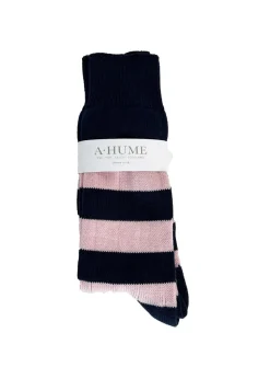 Rugger Stripe Socks - Navy and Baby Pink