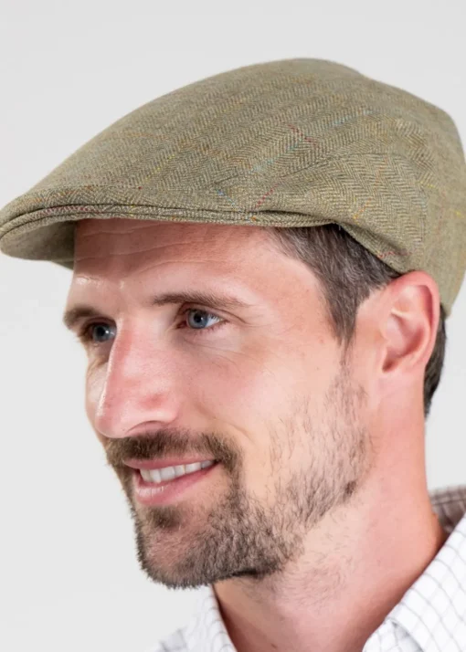 Rutherford Tweed Cap - Soft Moorland with Gold, Sky and Rust Check