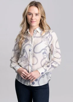 Sailing Print Cotton Silk Shirt - Cream